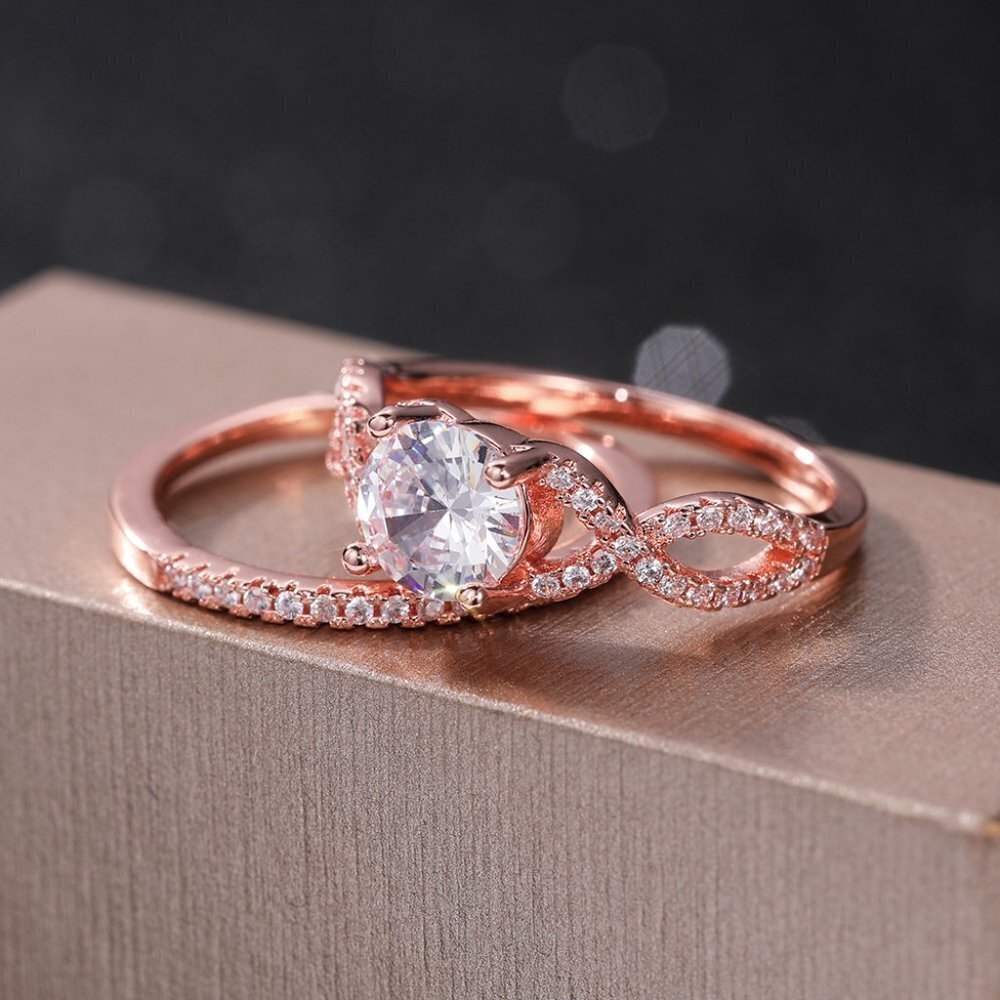 😍Double Layer Rose Gold Plated Lovely Fashion Ring Set for Women/Girl, L045 - Picture 4 of 6